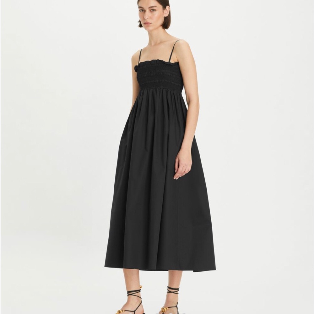 Tory Burch  Black Smoked Cotton Midi Dress, size M